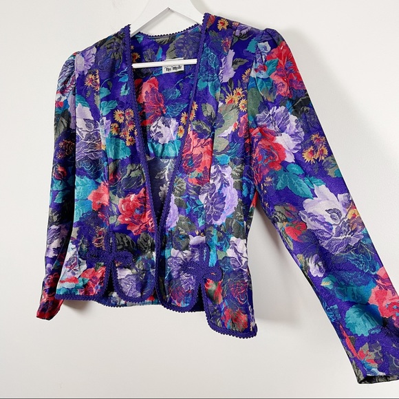 Vintage Nu-Mode Purple Floral Fitted Blazer - Picture 2 of 8